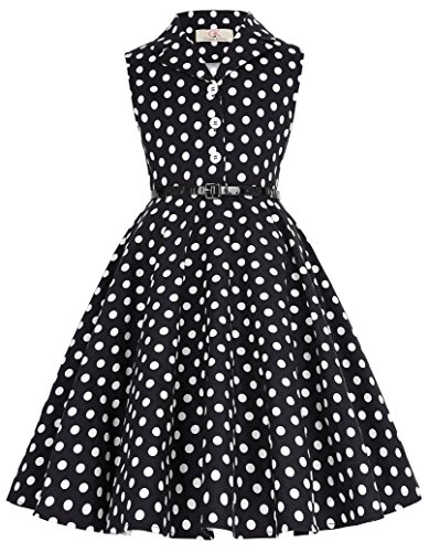 GRACE KARIN Fille Enfant Robe Années 50 Vintage à Pois 8~9 Ans FR9000-1