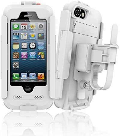 Mobile Phone Waterproof Shell Bicycle Mounts Use for iPhone 5/S/SE/4.0" Shockproof Case Kit with Adjustable 360 ° Rotating Clamp (White)