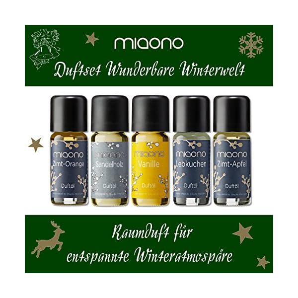 Duftöl Set"Wunderbare Winterwelt" - Sandalwood, Zimt-Orange, Lebkuchen, Vanille, Zimt-Apfel - Raumduft für entspannte Winteratmospäre (5x10ml) 2