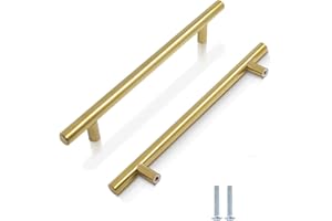 CCHONG 2 Pack Modern Gold Stainless Steel Cupboard Handles (160mm Hole Centre, 250mm Total Length)
