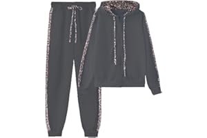 amropi Women's Tracksuit Sets Leopard Print Outfits Hoodie Sweatshirt and Jogging Pants Sweatsuits
