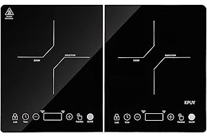 KPUY Portable Double Induction Hob - 3500W - 21 Temperature Levels - 10 Hour Timer - Safety Lock for Children - Touch Control Sensory