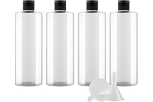 ZEOABSY 4 Pezzi 500 ml Trasparente Bottiglie di plastica PET con Tappo Flip Top Nero, Spalla Piatta Contenitori per Cosmetico, Bottiglie da Viaggio per Lozioni, Liquido, Olio