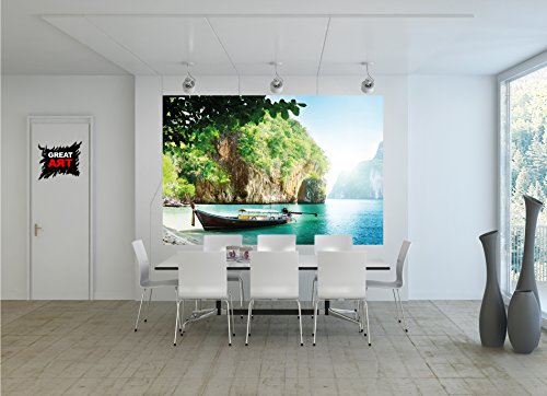 Fototapete Fischer-Boot in tropischer Bucht Wandbild Dekoration Urlaub Reisen Strand Paradies Bay Natur Insel Meer Travel Beach | Foto-Tapete Wandtapete Fotoposter Wanddeko by GREAT ART (336 x 238 cm) - 7