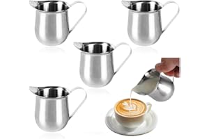 Bieiyhe 4 Pezzi Bricco Latte 90ml,Brocca In Schiuma Lattiera Piccola,Bricco per Cappuccino Piccolo,Bricco Acciaio Inox,Bricco Caffe,Bricco Latte Schiumatore,Pentolino Latte per Amanti Caffè Accessori