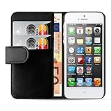 apple iphone 5/5s/se leder case schwarz Die Schutzhülle ist mit bequemen Kreditkartenfächern ausgestattet; seitlich befindet sich ein Magnet, welcher das Cover geschlossen hält