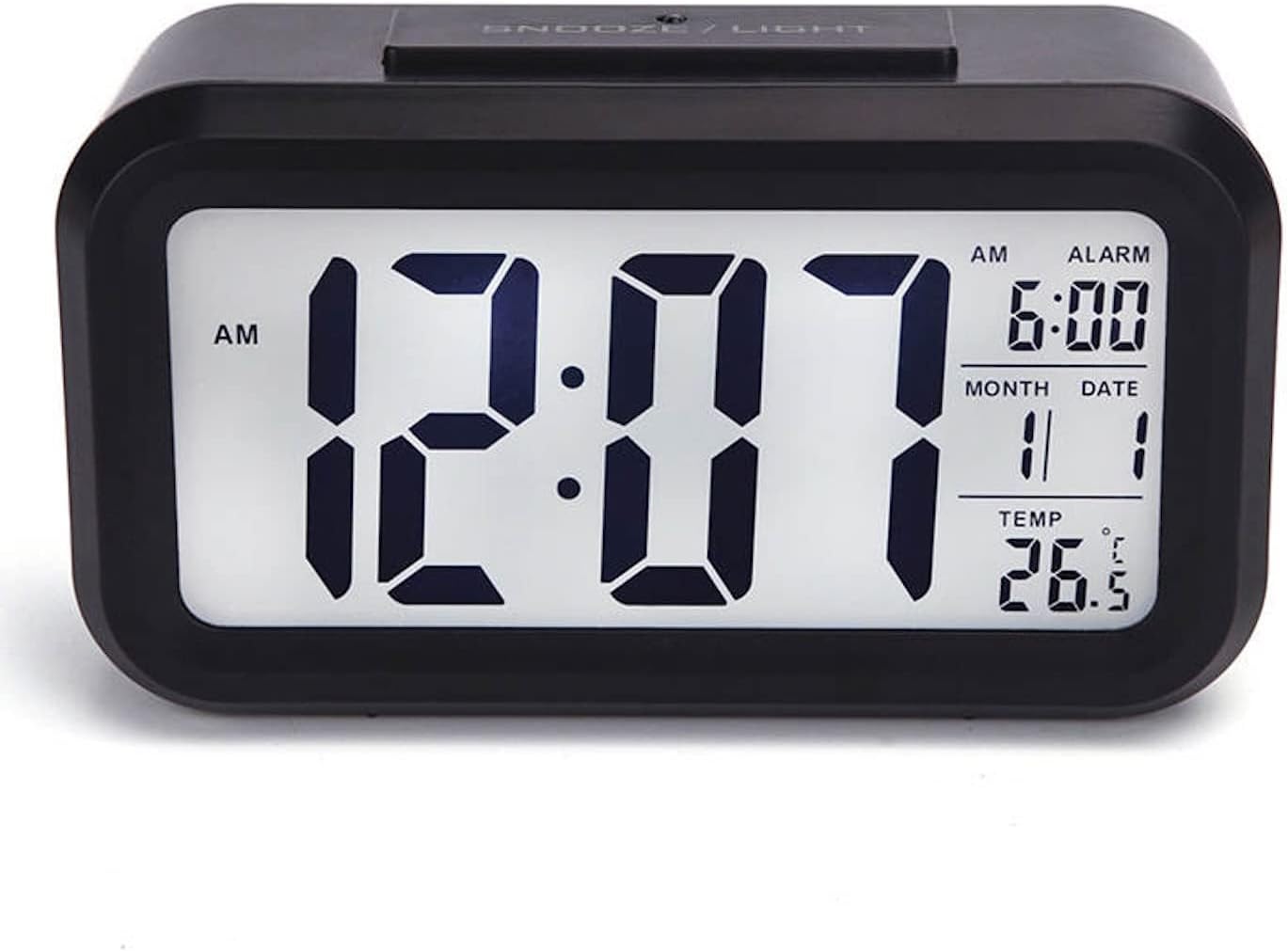 DTL Digital Alarm Clock LED Display with Temperature Big LCD Digit Display Larger LCD Backlit Display Snooze Smart Brightness Sensor for Bedroom Home Office and Travel
