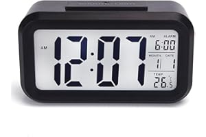 DTL Digital Alarm Clock LED Display with Temperature Big LCD Digit Display Larger LCD Backlit Display Snooze Smart Brightness Sensor for Bedroom Home Office and Travel