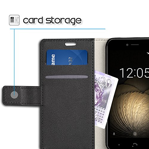 SLEO Funda BQ Aquaris U Plus  Cartera Carcasa Piel PU Suave Flip Folio Caja Super Delgado  Estilo Libro Soporte Plegable y Cierre Magn  tico  para BQ Aquaris U Plus - Negro
