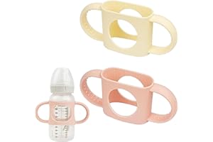 SJQBAINING 2 Pcs Baby Bottle Handles Compatible with Dr Brown 8oz/250mL Slender Bottles, Silicone Wide-Neck Baby Bottle Handle, Non-Slip Easy Grip Handles (Yellow+Pink)