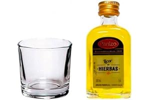 Deliex delicias de Extremadura. 12 Botellitas de licor hierba con vaso chupito en bolsa de organza. Detalles para invitados en bodas, comuniones, bautizos y eventos. (Hierba, 12)