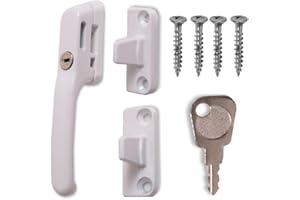 FixRello Fastener Casement Window Handle for Timber Surfaces | with Key, Mount/Wedge and Screws for Easily Installation and Security (1, White)