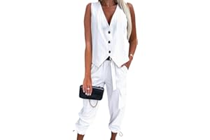 shownicer Tailleur 2 Pièces Femme Ensemble sans Manches Blazer Couleur Unie Gilet Haut Top et Pantalon Survêtement Ensemble 2Pcs Slim Fit