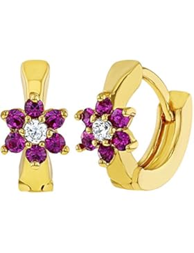 In Season Jewelry Mädchen Kinder - Reifen Ohrringe Blumen Heiße 18k Vergoldet Rosa Klar Kristall 10mm