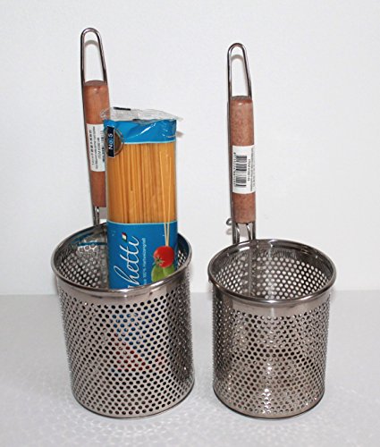 AAF Nommel ® 2 er Set Nudelsieb Eintauchsieb Seiher mit Holzgriff zum Hängen oder Stellen 36 cm und 34 cm Ø Sieb 14 und 12 cm Nr. 003 - 2