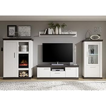 Home innovation- Moderne Wohnwand, TV-Lowboard, Esszimmer mit Kamin