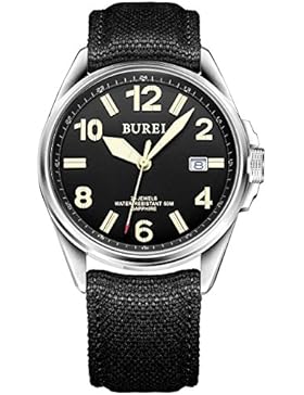 Burei Herren Armbanduhr im Militär-Stil, Datumsanzeige, automatische wasserdichte Armbanduhr mit Saphir-Kristall-Glas...