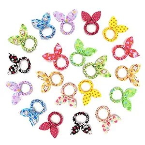 Trendy club Girls Rubber Rabbit Ear Hair Tie Bands/Ponytail Holder (Multicolour) -20 Pieces