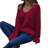 iHENGH Vorweihnachtliche Karnevalsaktion Damen Herbst Winter Bequem Lässig Mode Frauen Casual Langarm Jumper V Ausschnitt Pullover Bluse Tops