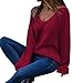 Produktbild Kingko® Cashmere Damen Winter Kaschmir übergroße Pullover lose V-Neck Fledermausärmel Warm Gestrickter Oversize Pullover aus Wolle Langarm T-Shirt Tops Frauen (M, Rot)