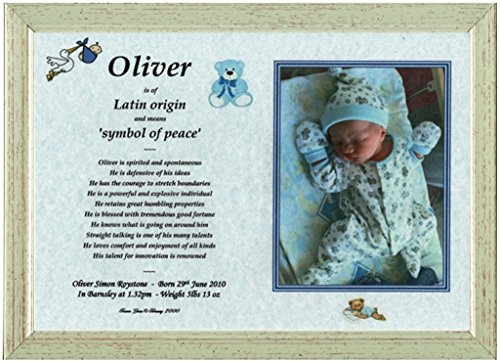 New Born Baby Boy Gift - Unique & Personalised Framed First Name Origin New Baby Gift