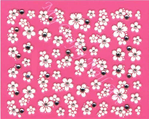 Nailart Sticker Gänseblümchen Blume Weiß selbstklebend mit silbernem Strass - 2