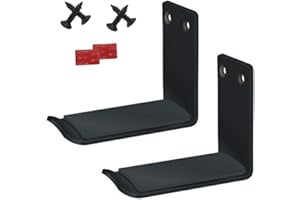 MeetRade Headphone Stand Holder Stick-On Adhesive Hooks Under-Desk Earphone Stand Headset Hanger Mount 2 Pack Aluminum Wallmount Hook Clamp Headphone Desk Hanger (2BLACK PRO)