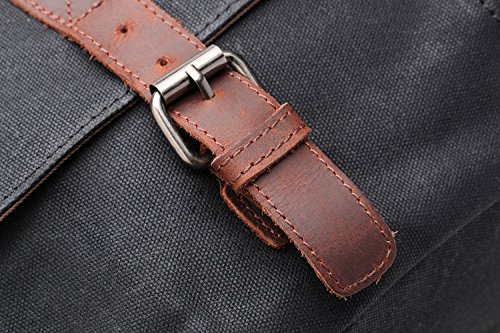 Messenger Bag H-ANDYBAG Waxed Canvas Schwarz Crossbody Arbeiten Schultertasche Passt 15 Zoll Laptop