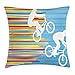 Produktbild BUZRL Extreme Sports Throw Pillow Cushion Cover, Street Race Silhouettes Horizontal Rainbow Stripes on Blue Background, Decorative Square Accent Pillow Case, 18 X 18 Inches, Multicolor