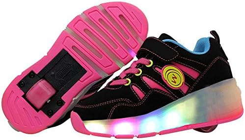 QOUJEILY Wheel Trainers Led Light up Sport Shoes for Children Christmas Gift(11.5UK/30EU, Pink)