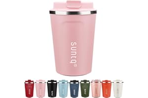 SUNTQ Reusable Coffee Cups Travel - Coffee Travel Mug with Leakproof Lid - Thermal Mug Insulated Cup - Stainless Steel Coffee Travel Cup - for Hot and Cold Drinks, 13oz/380ml, Pink