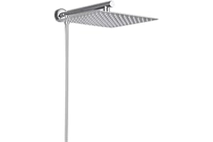Rozin Wall Mount 12 inch Rainfall Square Shower Head with Shower Arm Shower Hose Stainless Steel Chrome Finish