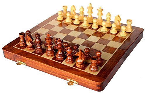 StonKraft Collectible Folding Wooden Chess Game Board Set with Magnetic Crafted Pieces