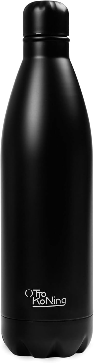 OTTO KONING Gourde Isotherme 1L Inox Double Paroi - Café Thé Sans BPA | Inox 18/8 sans BPA, double paroi sous vide, chaud 12h froid 24h, bouchon étanche à vis, léger, sport bureau