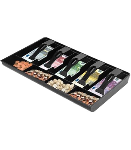 Porta Soldi Acrilico Nero 8 Scomparti - Organizzatore Banconote Monete Per Cassieri Ufficio