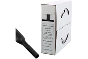 Offgridtec 10m Schrumpfschlauch mit Kleber 6,4mm > 3,2mm Schrumpfrate, Dual-Wand, Halogenfrei, Flammhemmend, Wasserdichte Kabelisolierung, Leicht zu Schneiden, Inklusive Spenderbox, Schwarz