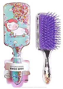 FunBlast Unicorn Comb and Brush Set, Unicorn Glitter Hair Brush Comb for Girls, Massage Hairbrush Unicorn Kids Hair Brush/Hair Comb (Random Color) (Pack of 1 Pcs)