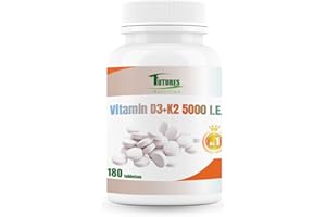 ‎FUTURES NUTRITION FUTURES NUTRITION 5000 I.E Vitamin D3 K2 Hochdosiert | Vegan | Beste Bioverfügbarkeit mit 99,7+% All-Trans Anteil | Nur 1 Tablette alle 5 Tage | Laborgeprüfte Reinheit | 180 Tabletten