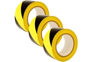 GTSE Hazard Tape Black and Yellow, 50mm (2") x 33m, Strong Adhesive Warning/Caution Tape, Floor Marking Tape, 3 Rolls