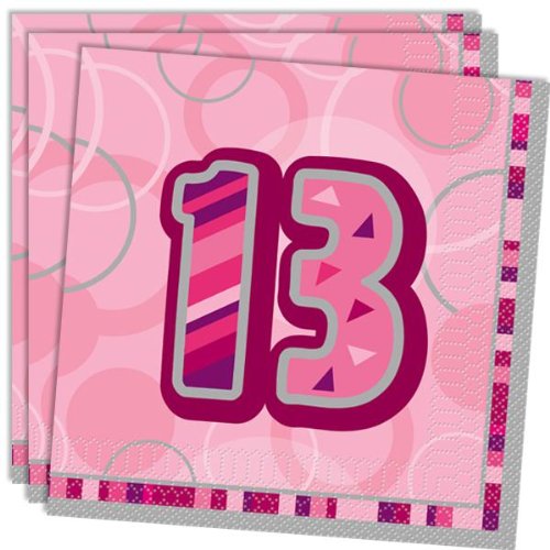 Preisvergleich Produktbild Happy Birthday - Servietten mit Zahl 13, knallig Pink, 16er Pack