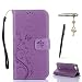 Produktbild Wiko Pulp 4G Hülle, Wiko Pulp 4G Schutzhülle, Alfort 3 in 1 Lederhülle Fashion Design Premium PU Leder Hohe Qualität Tasche Case Cover Kasten Abdeckung Wallet für Wiko Pulp 4G 5.0" Smartphone Funktion Standfunktion Unterstützte Telefone und Magnetverschluss mit Schmetterling ( Helles Lila ) + Alfort Schwarz Stylus Pen + Netter Staub Stecker