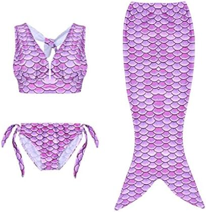 Mythgiftuk New Girls Age 3-12Y Newest Swimmable Mixedcolor Mermaid Tail Bath Split Swimsuit Costume Mermaid Bikini Set Suit