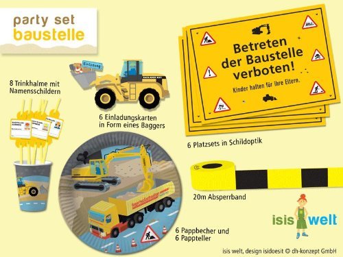 Party-Set, Bauarbeiter-Motiv, 61 Teile, Kindergeburtstagsdeko