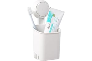 LEVERLOC Toothbrush Holder Suction Cup Toothbrush Organizer No Drilling Waterproof Wall Mounted Electric Toothbrush Holder for Toothpaste Razor Makeup Brush for Shower Bathroom Kitchen (1 pack)