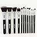 12 Piece Premium Synthetic Kabuki Makeup Brush Set Cosmetics Foundation Blending Blush Eyeliner Face Powder Brush Makeup Brush Kit -Black Silver