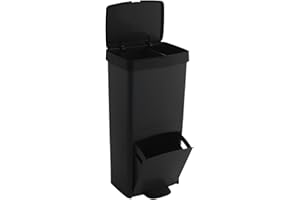 SP Berner Cubo de basura o reciclaje 70L, VERTICAL, en 2 Compartimentos, Papelera para residuos, 76 cm de altura, fácil gestión, en NEGRO