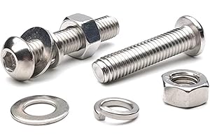 BOUACOUA M4 Juegos de Pernos Tuercas y Arandelas Plana y Elástica, Acero Inoxidable Tornillos Kit de Tornillos Allen de Cabeza Botón M4x70mm (20 pcs)