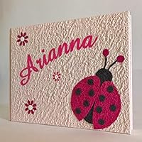 Album fotografico artigianale COCCINELLA e FIORI in carta luna con nome INTAGLIATO in tela personalizzabile regalo NASCITA BATTESIMO COMPLEANNO VACANZE BAMBINA