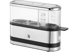 WMF Cocedor de dos Huevos - 250 W, con espacio para dos huevos, acabados de acero inoxidable de Cromargan® mate, cubierta Tritan libre de BPA, jarra de medición de agua y perforador de huevos incluido