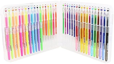 Super 36 Coloured Highlighter Gel Pens Including 12 Neon 12 Glitter and 12 Pastel for Adult Colouring Books and Drawing